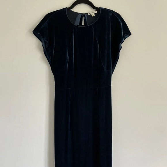 Whistles Plush Velvet Midi Crew Neck Open Back Dress In Sapphire Color Size US 8 - Picture 10 of 12